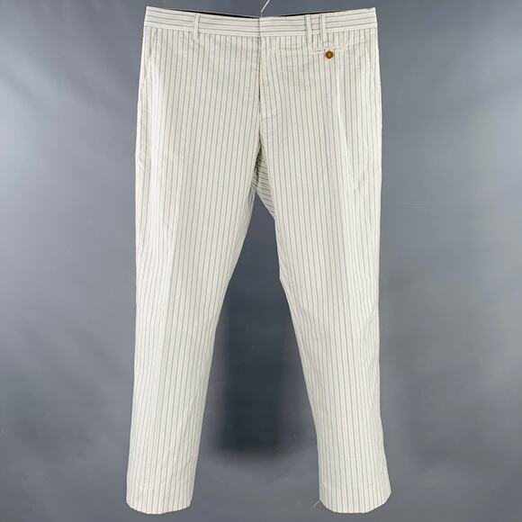VIVIENNE WESTWOOD Size 38 White Blue Yellow Stripe Cotton Casual Pants - Picture 1 of 9